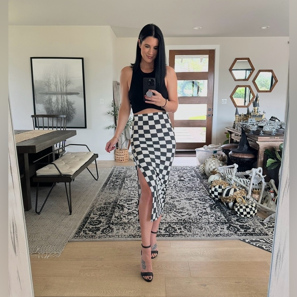 Jade by Jane Checkmate Harlow Midi Skirt in Black